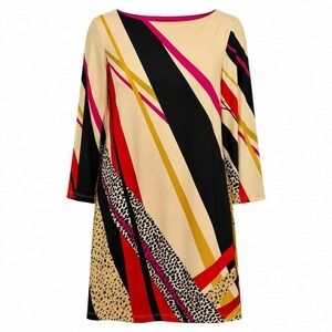 Kelly & Diane Retro Mod Geometric Animal Print Shift Dress Women 8 Abstract